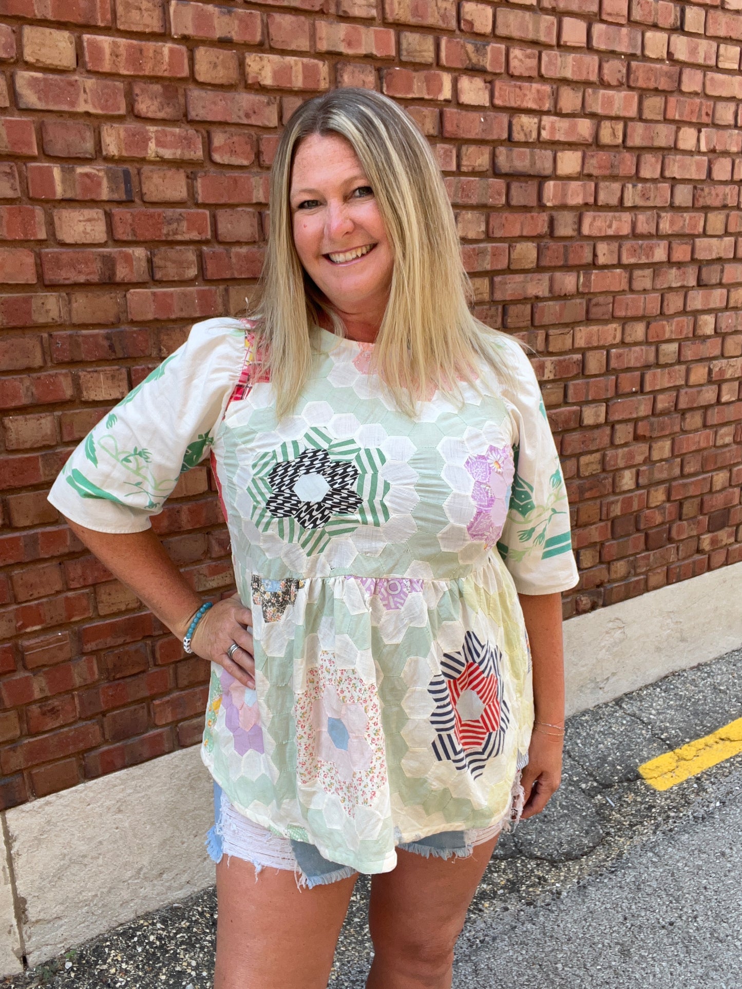 Vintage Quilted Lightweight Honeycomb Pale Green Top