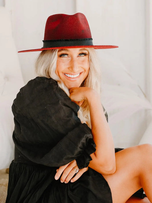 Bordeaux Wide Brim Felt Fedora Hat