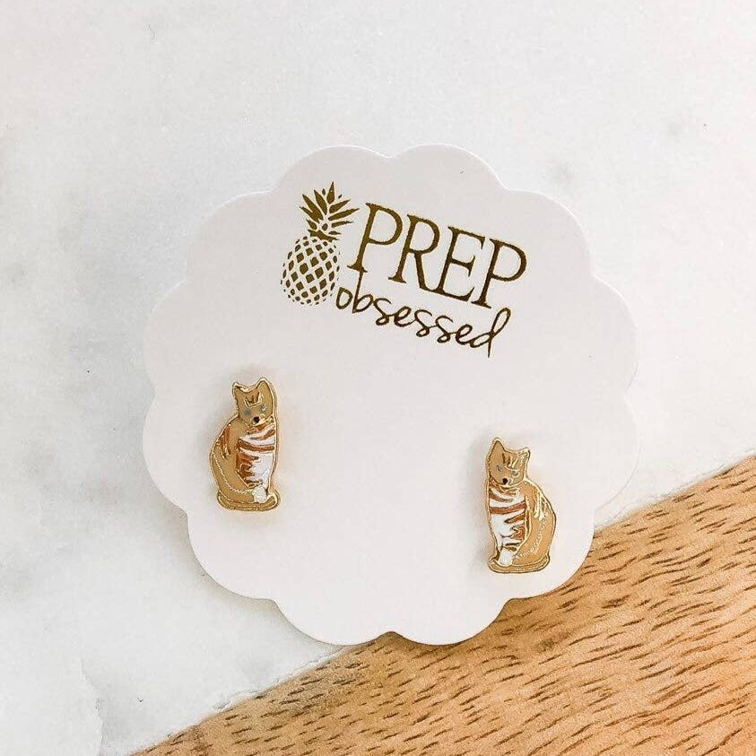 Signature Pet Enamel Stud Earrings - Tabby Cat