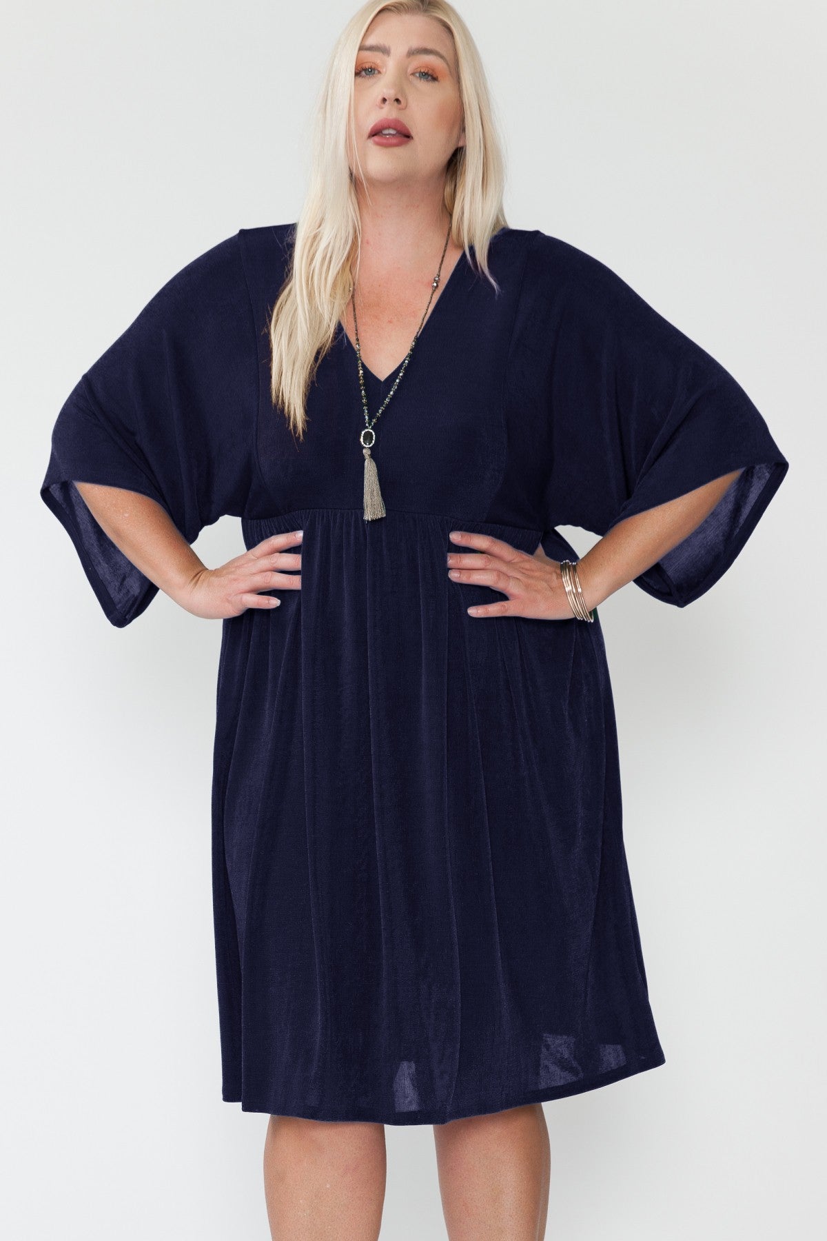 Curvy Girl Ruched Dolman Midi Dress