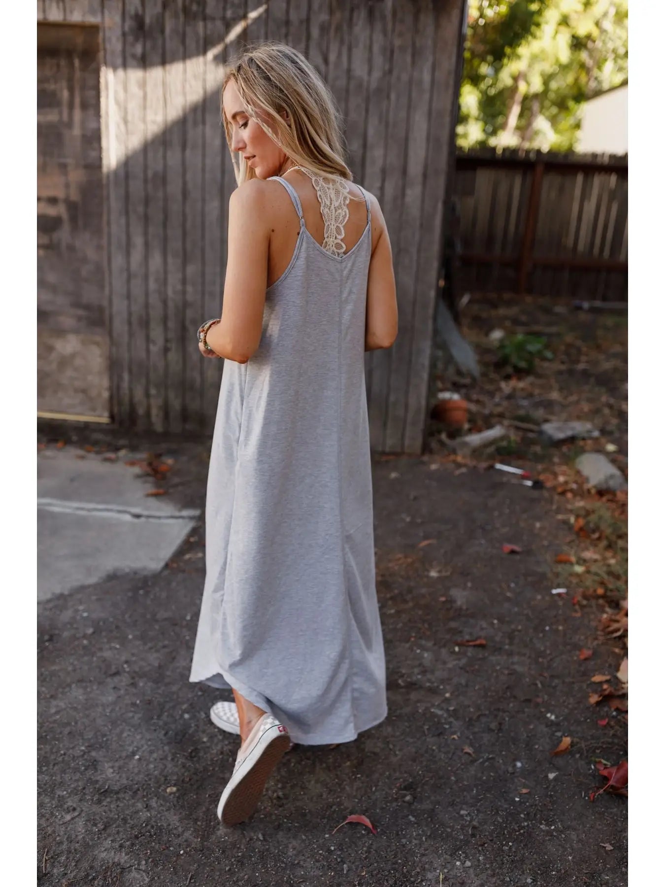 Perfect Round Hem Bralette Maxi Dress - Heather Gray