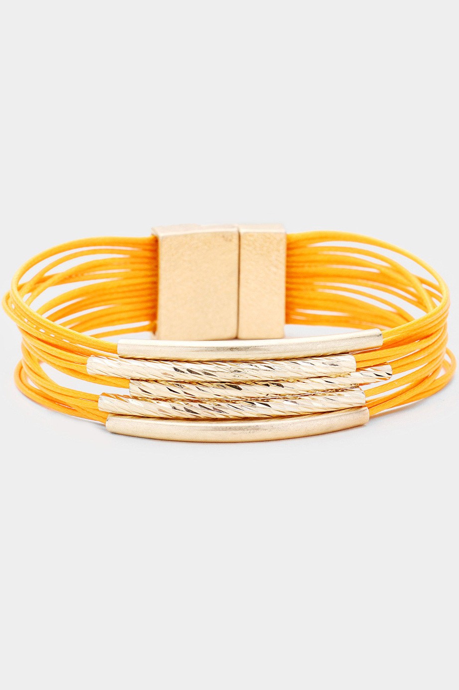 Metal Tube Faux Leather Multi Magnetic Bracelet