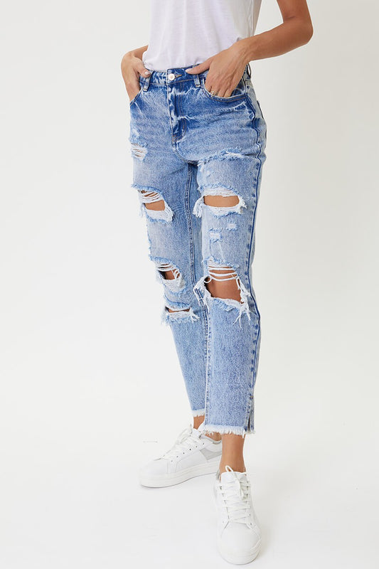 Kan Can High Rise Distressed Boyfriend Jeans