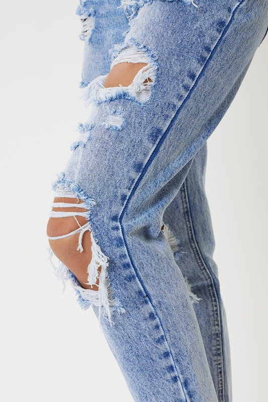 Kan Can High Rise Distressed Boyfriend Jeans