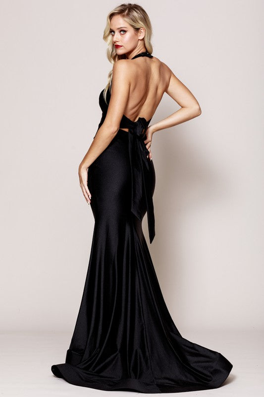 Halter Top Tricot Lycra Dress - Black