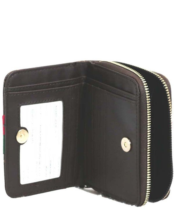 Queen Bee Striped Monogram Wallet - Black
