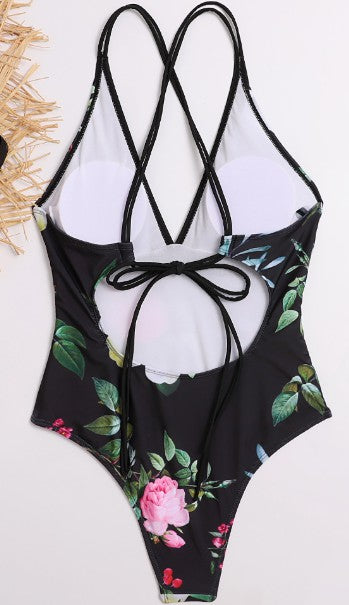 Black Floral One Piece Swimsuit