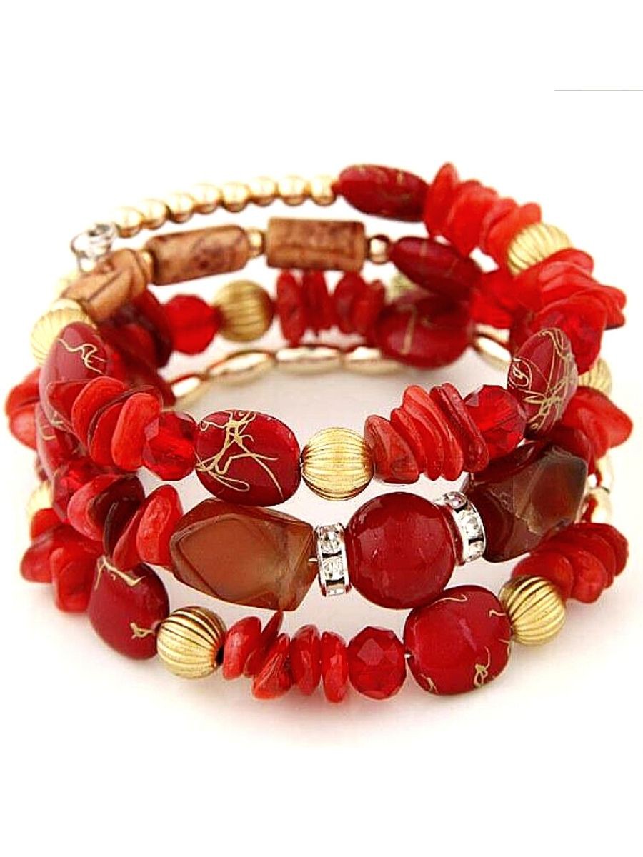 Wire Wrap Beaded Bracelet - Red
