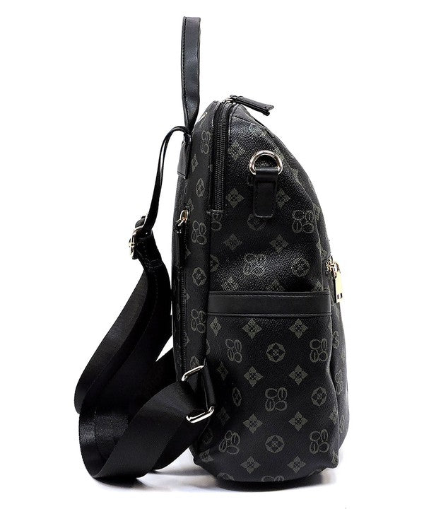 Monogram Queen Bee Striped Convertible Backpack  - Black