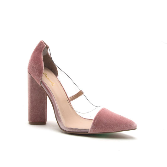 Chunky High Heel Velvet Pump