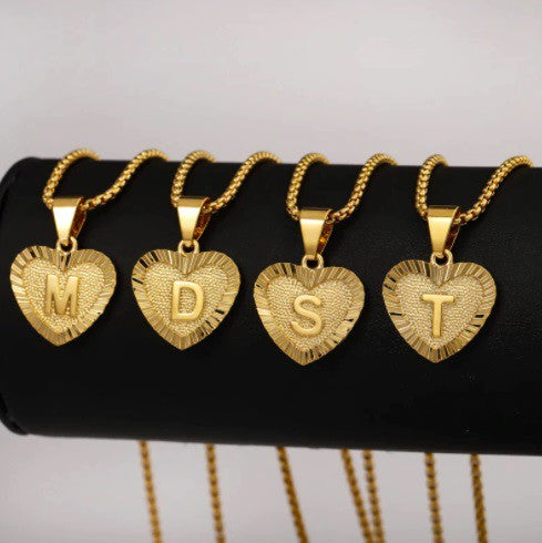 Gold Plated Heart Initial Pendant Necklace - Main Image