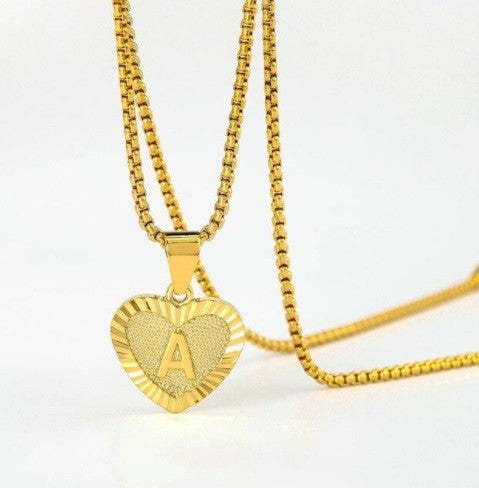 Gold Plated Heart Initial Pendant Necklace