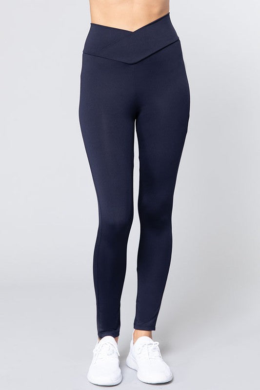 V Trim High Waist Athletic Style Leggings - Navy