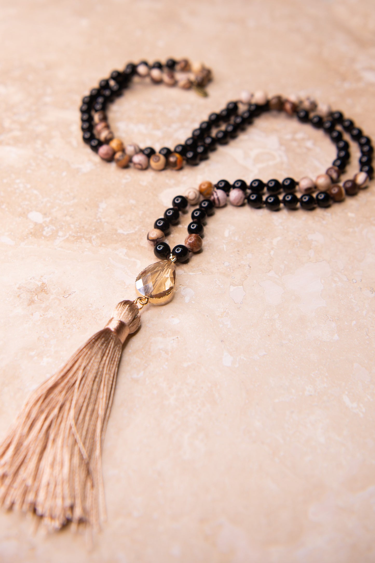 Tama Beaded Tassel Necklace - Onyx