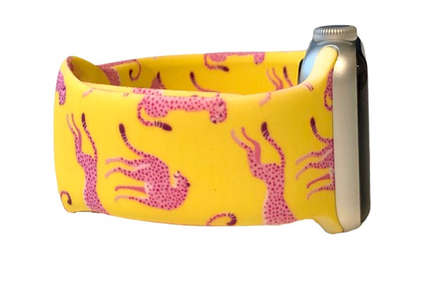 Yellow Pink Cheetah Silicone Printed Watch Band