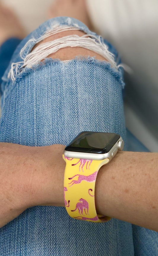 Yellow Pink Cheetah Silicone Printed Watch Band