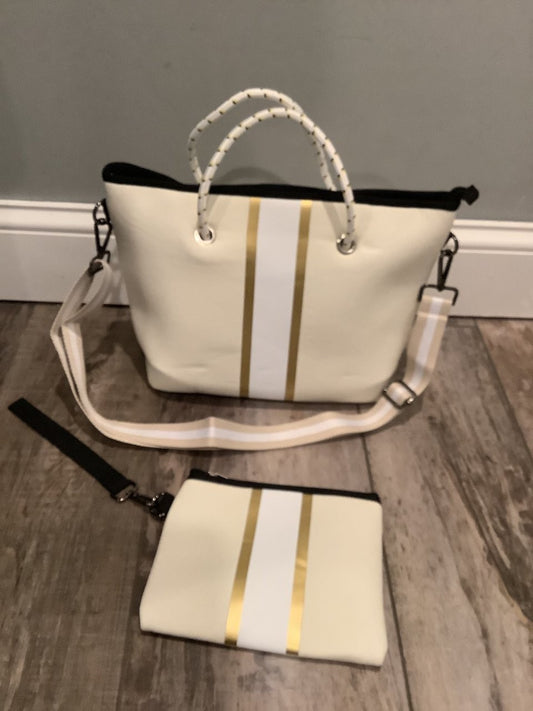 Ivory Gold Stripe Mini Cross Shoulder Neoprene Bag
