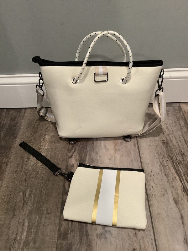 Ivory Gold Stripe Mini Cross Shoulder Neoprene Bag
