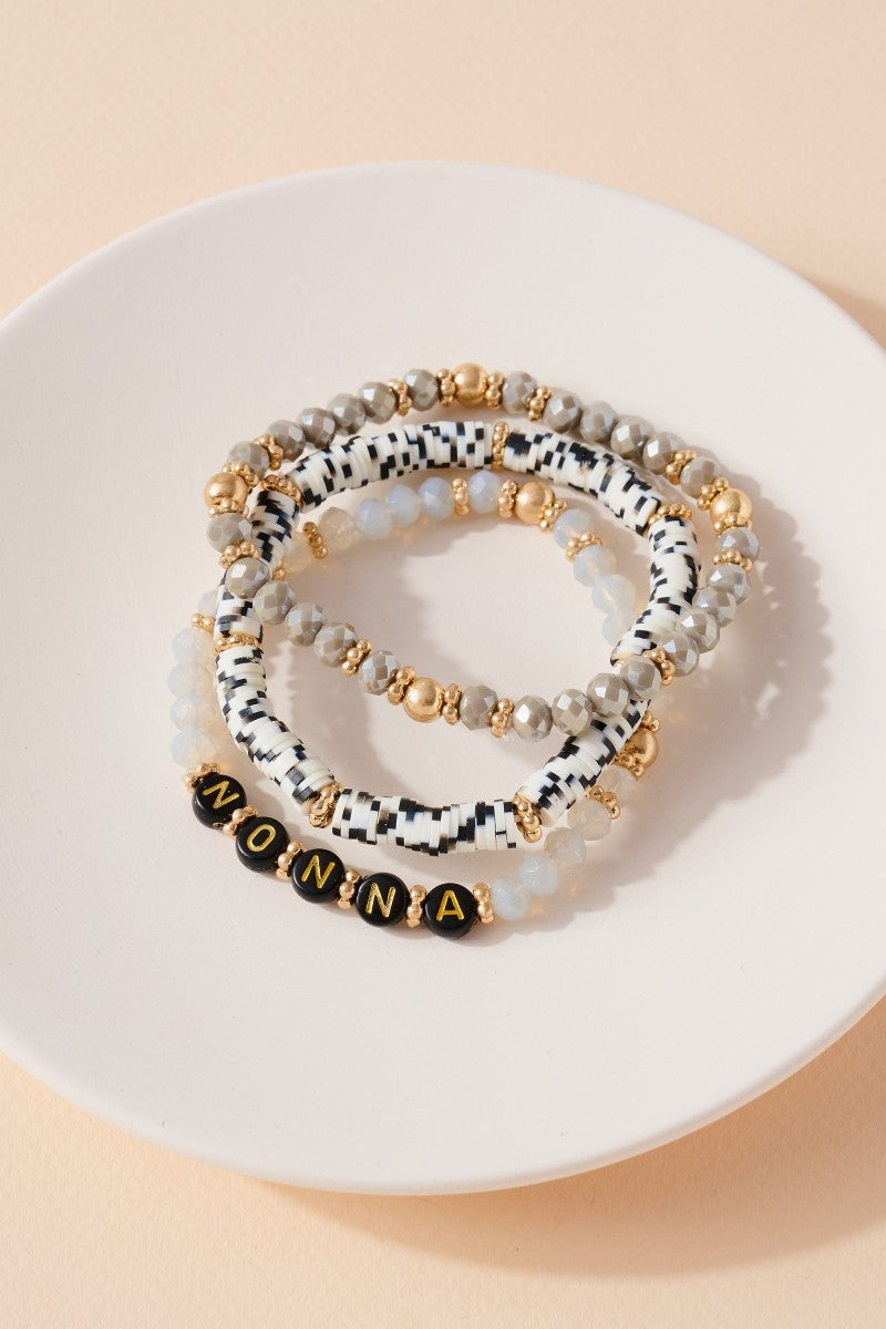 Inspirational Rubber Glass Beaded Bracelet Set - "Nonna"