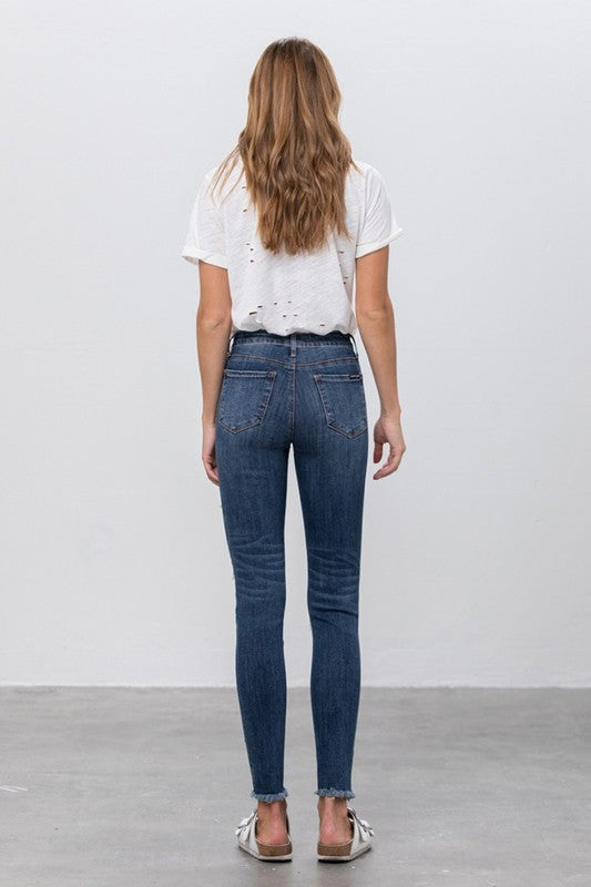 Distressed with Leopard Patched Ankle Skinny Jeans