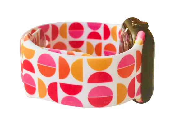 Pink Retro Circles Silicone Printed Watch Band