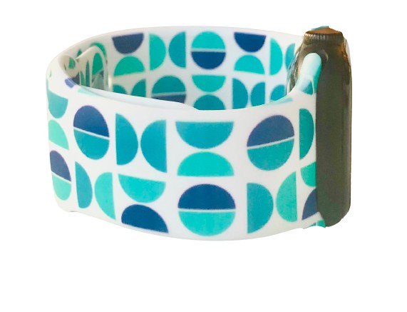 Blue Retro Circles Silicone Printed Watch Band