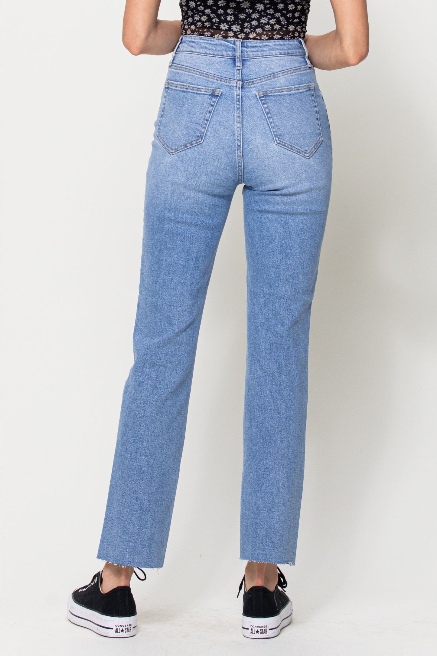 High Rise Full Length Straight Leg Jeans