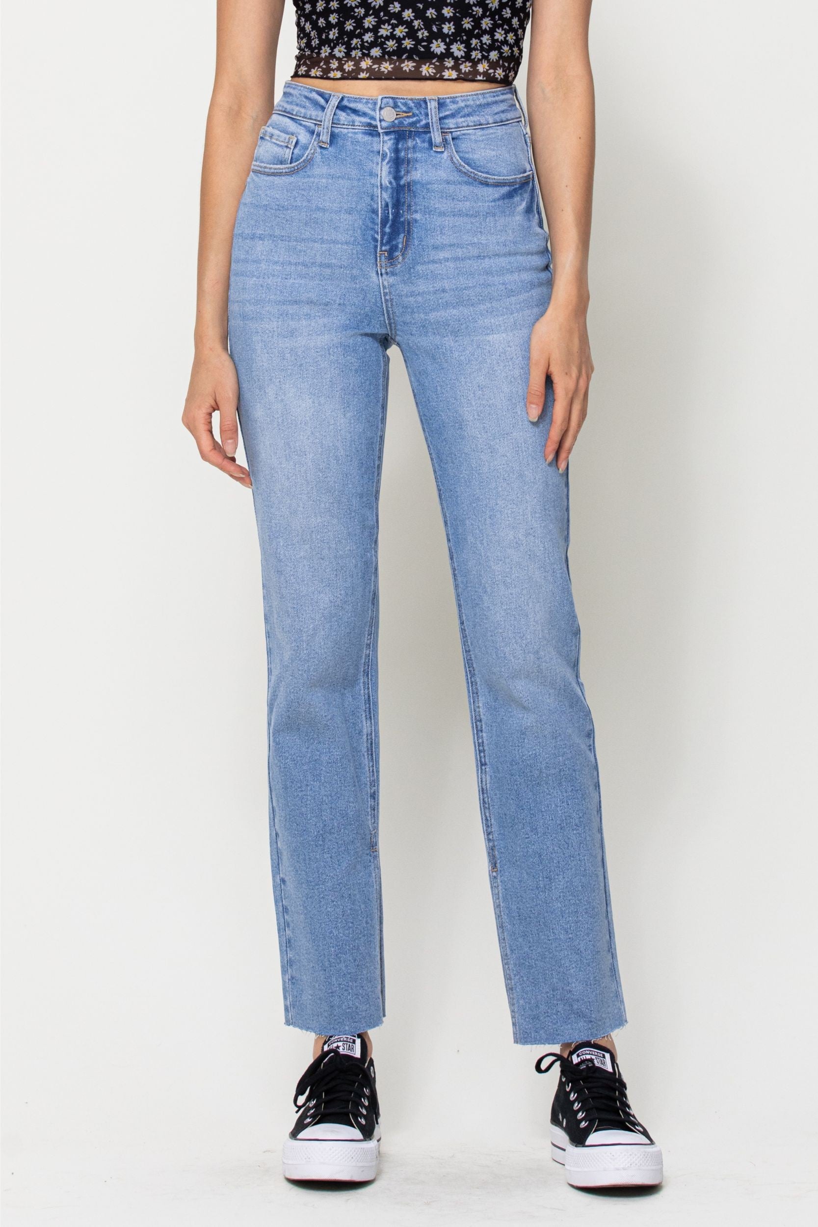 High Rise Full Length Straight Leg Jeans