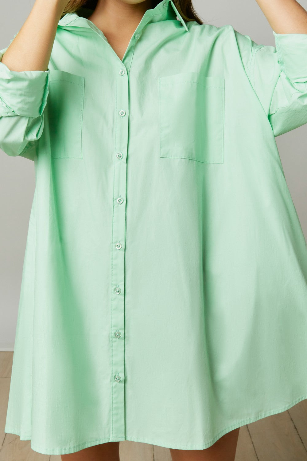 Poplin Loose Fit Shirt Dress - Mint