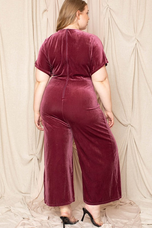 Curvy Girl Stretch Velvet Jumpsuit - Mauve