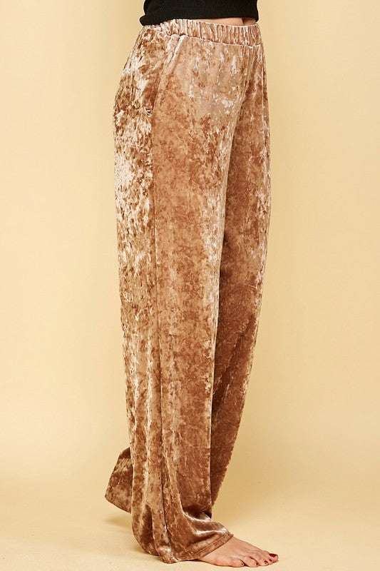 Curvy Girl Elastic Waist Velvet Pants - Champagne