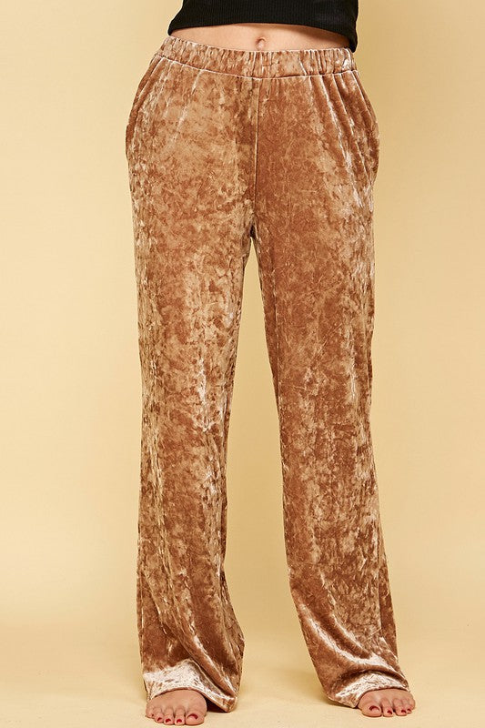Curvy Girl Elastic Waist Velvet Pants - Champagne