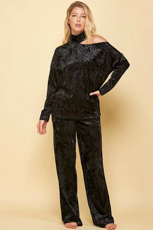 Curvy Girl Elastic Waist Velvet Pants - Black