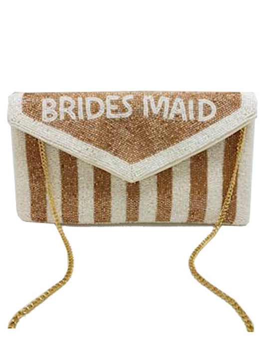Gold BRIDESMAID Stripe Beaded Clutch