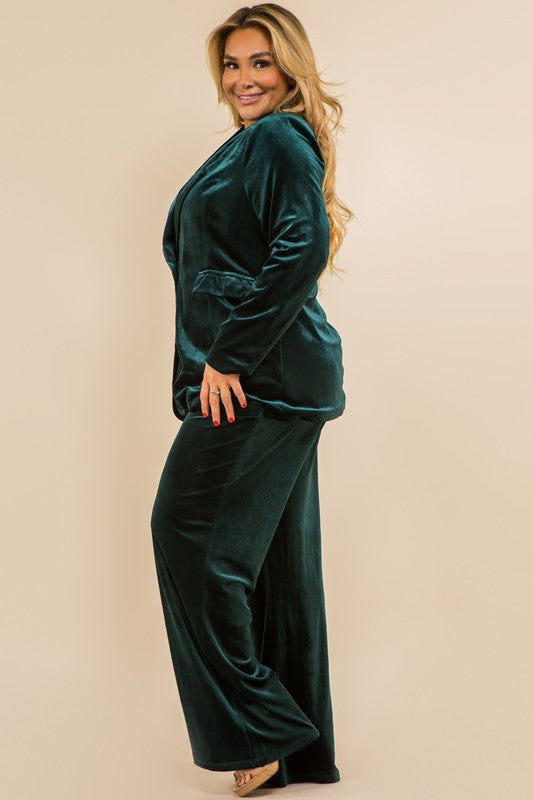 Curvy Girl Velvet Blazer Jacket & Wide Leg Pants (Sold Separately) - Hunter Green