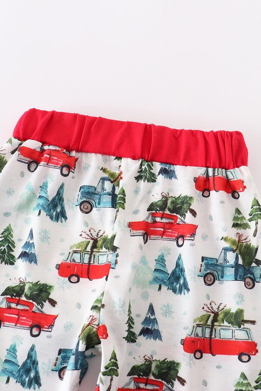 Children's Red Christmas Tree Ruffle Pajama Set