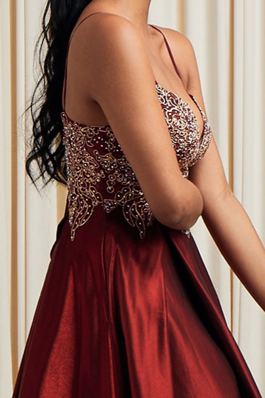 Sleeveless Sweetheart A Line Spaghetti Straps Dress - Burgandy