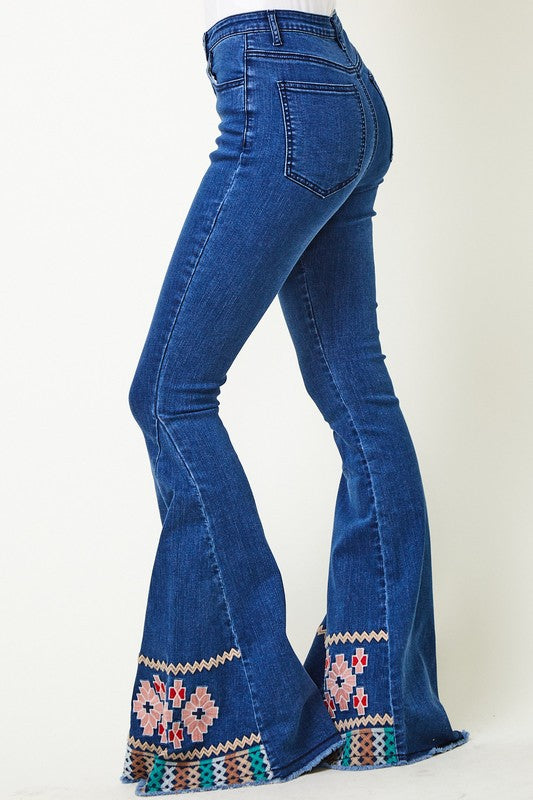 Embroidered Bell Bottom Jeans