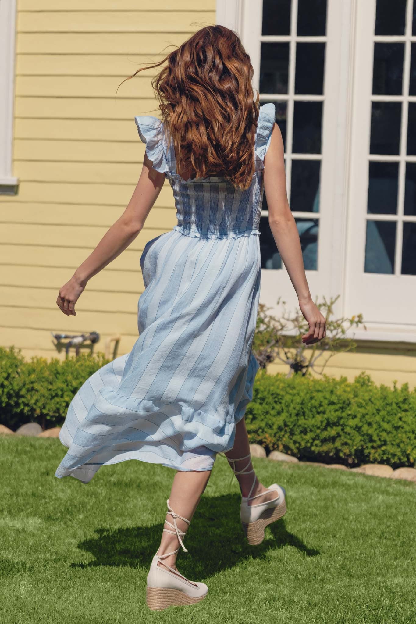 Curvy Girl Striped Smock Dress - Light Denim Blue