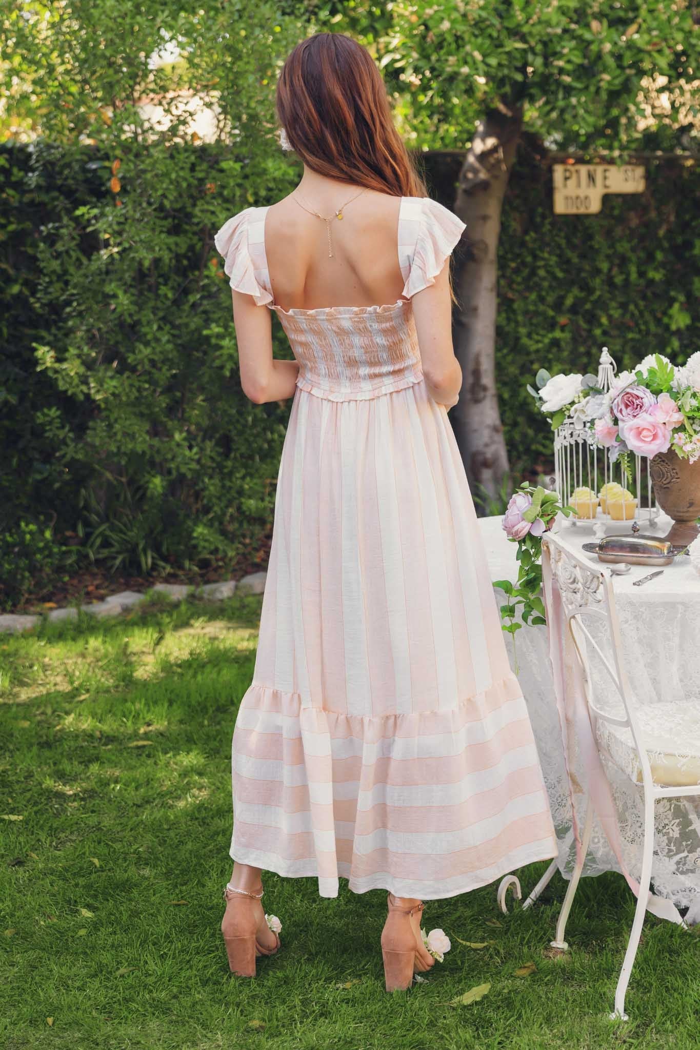 Curvy Girl Striped Smock Dress - Peach