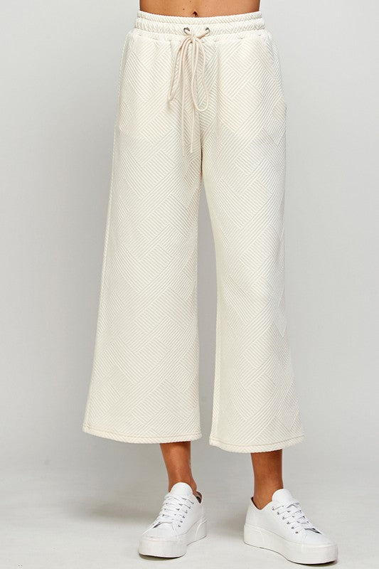 Textured Cropped Wide Pants - Cream