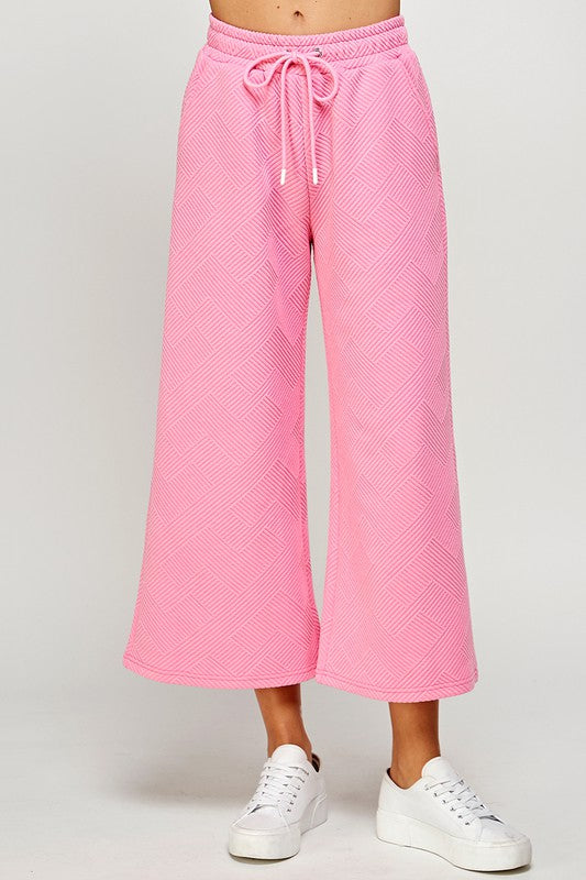 Textured Cropped Wide Pants White