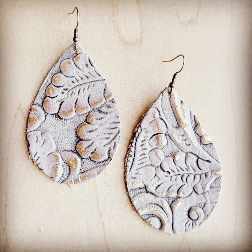 Leather Teardrop Earrings in Gilded Cowboy