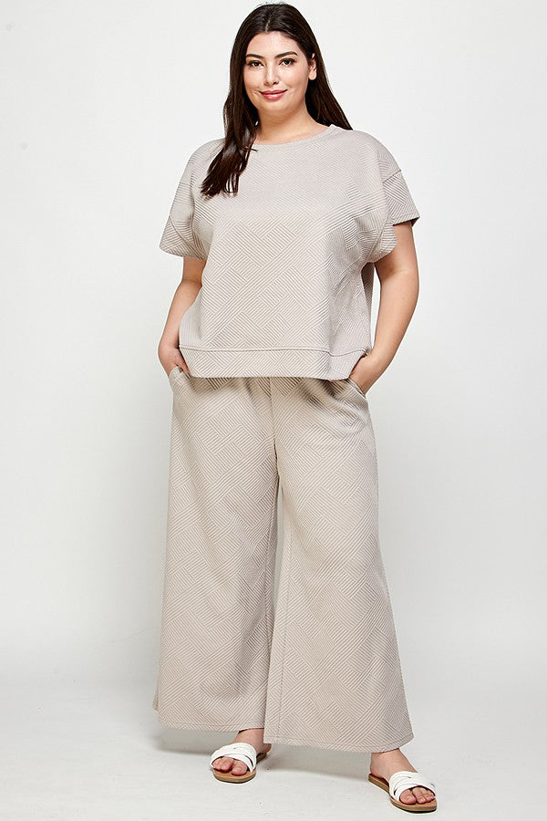 Curvy Girl Textured Short Sleeve Sweatshirt Top - Oatmeal