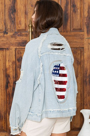Frayed Edge Distressed Denim Jacket