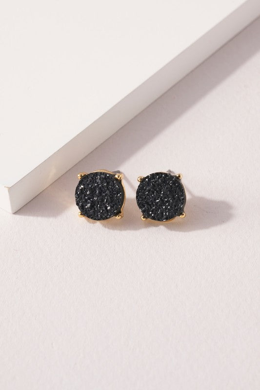 Round Druzy Stone Stud Earrings