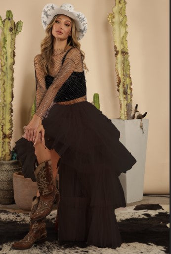 Last Rodeo High Low Tiered Tulle Skirt - Black