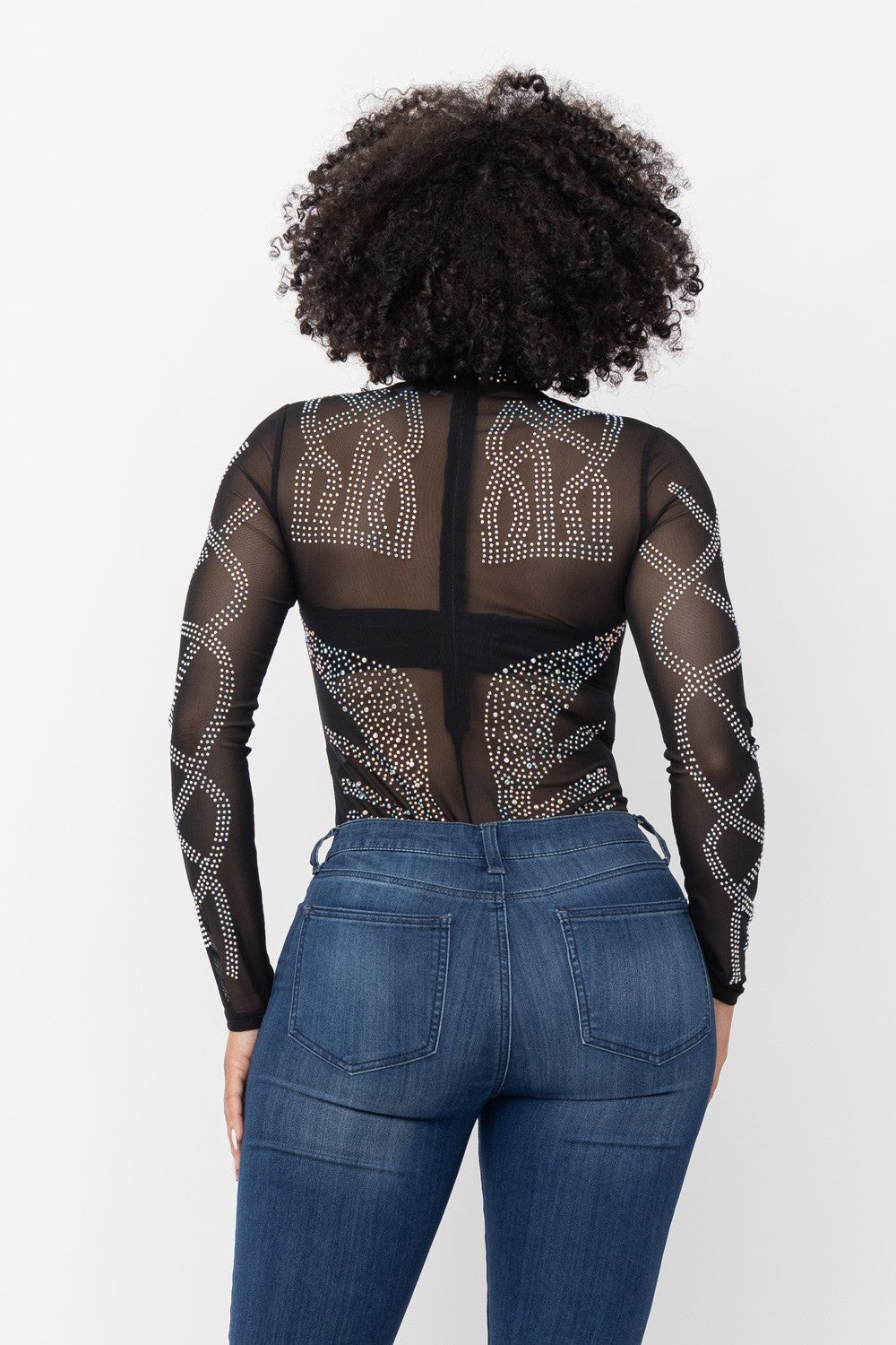 Mesh All Over Studs Embellished Bodysuit