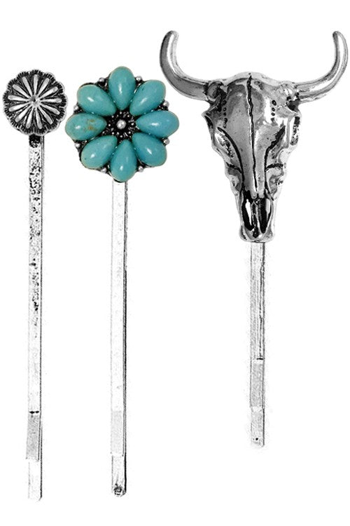 Western Concho Longhorn Gemstone Hat/Hari Pin