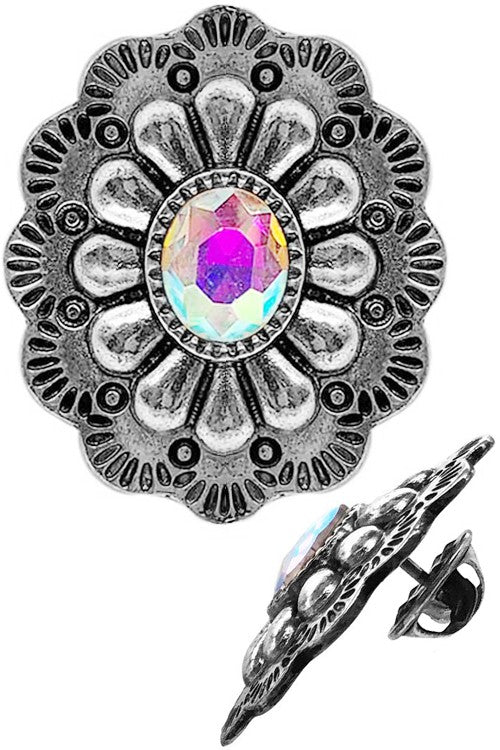 Concho Flower Rhinestone Badge Pin - Flower